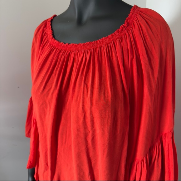 ⚪️ Elan Vibrant Red Boho Blouse with Flowy Sleeves Size M - Picture 3 of 8